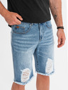 Ombre Clothing Pánske krátke džínsové šortky s dierami a trhlinami - svetlo modré