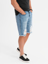Ombre Clothing Pánske krátke džínsové šortky s dierami a trhlinami - svetlo modré