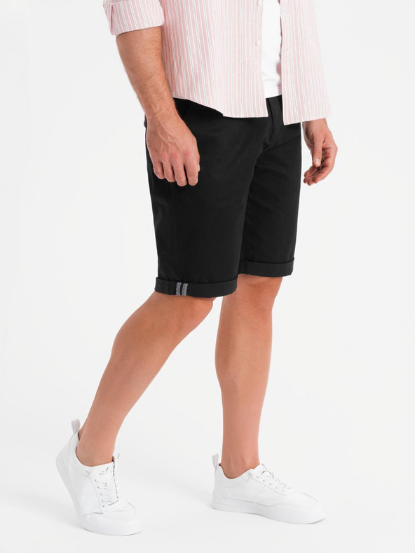 Ombre Clothing Pánske klasické chino šortky s ohrnutým lemom - čierne