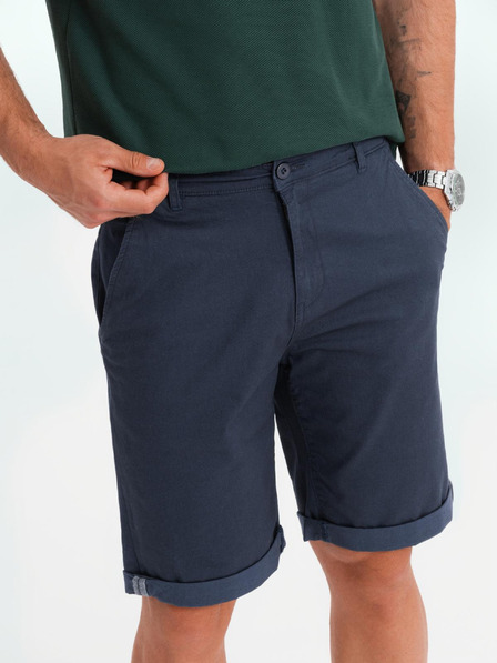 Ombre Clothing Pánske klasické chino šortky s ohrnutým lemom - tmavo modré