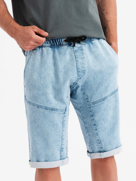 Ombre Clothing Pánske krátke džínsové šortky s ozdobným prešívaním - svetlomodré