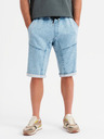 Ombre Clothing Pánske krátke džínsové šortky s ozdobným prešívaním - svetlomodré