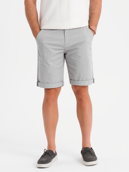 Ombre Clothing Pánske klasické chino šortky s ohrnutým lemom - sivé