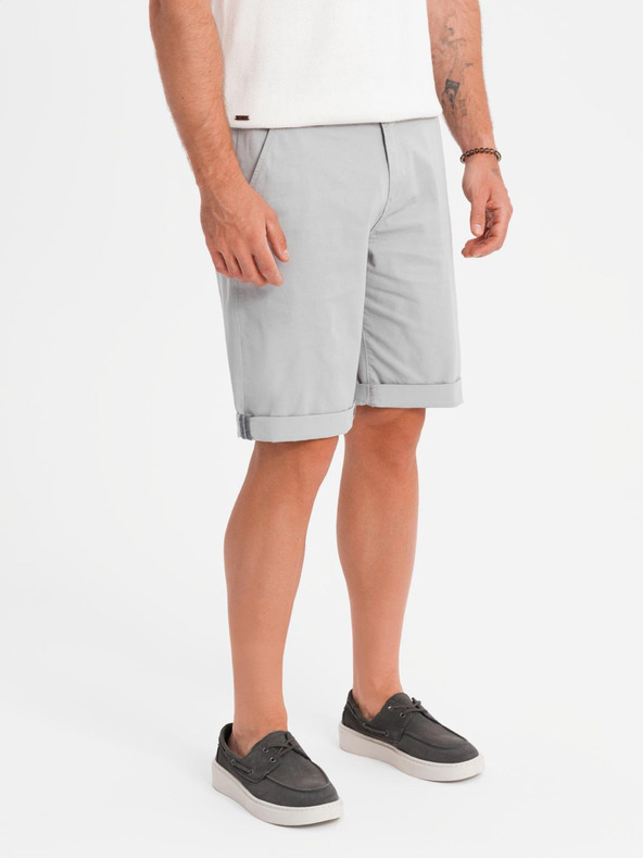 Ombre Clothing Pánske klasické chino šortky s ohrnutým lemom - sivé