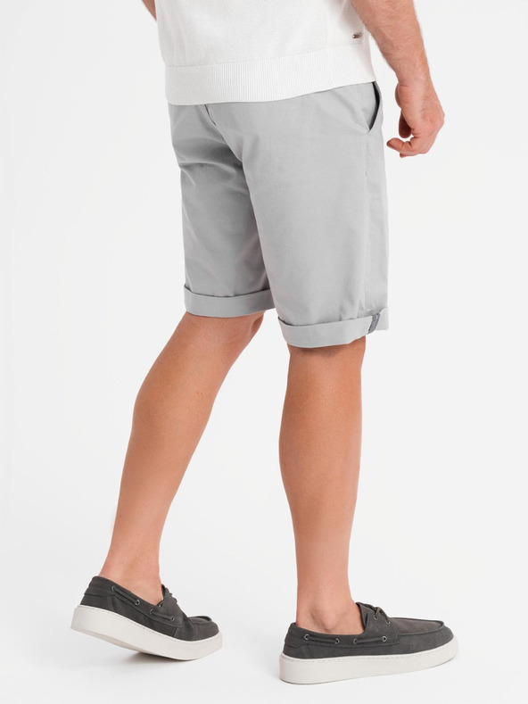 Ombre Clothing Pánske klasické chino šortky s ohrnutým lemom - sivé