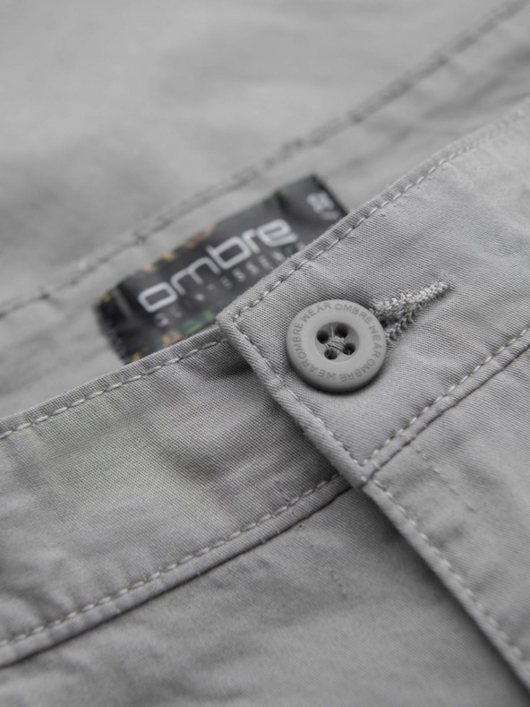 Ombre Clothing Pánske klasické chino šortky s ohrnutým lemom - sivé