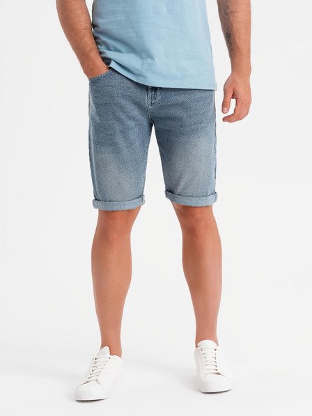 Ombre Clothing Pánske džínsové šortky s ohrnutým lemom - svetlomodré
