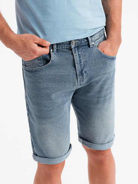 Ombre Clothing Pánske džínsové šortky s ohrnutým lemom - svetlomodré