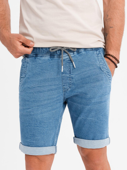 Ombre Clothing Pánske džínsové šortky s ohrnutým lemom - svetlomodré