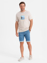 Ombre Clothing Pánske džínsové šortky s ohrnutým lemom - svetlomodré