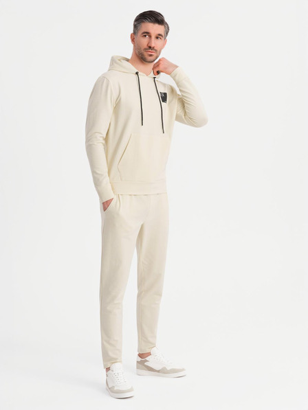Ombre Clothing Pánska mikina s kapucňou + tepláky - krémová