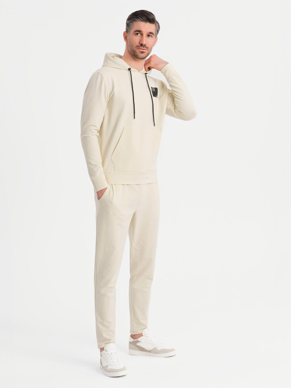 Ombre Clothing Pánska mikina s kapucňou + tepláky - krémová