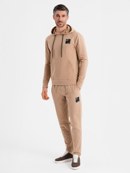 Ombre Clothing Pánska mikina s kapucňou + tepláky - hnedá