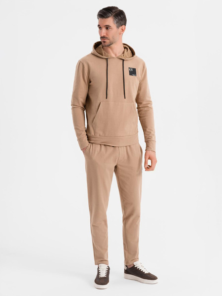 Ombre Clothing Pánska mikina s kapucňou + tepláky - hnedá