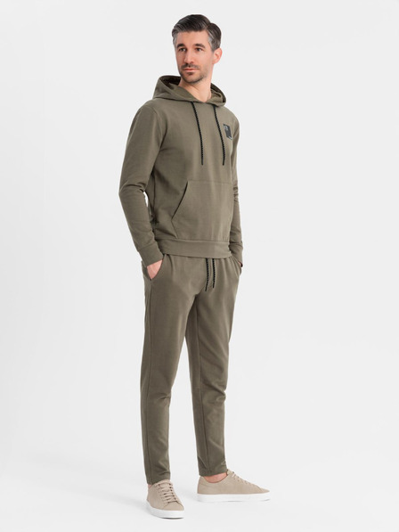 Ombre Clothing Pánska mikina s kapucňou + tepláky - olivová