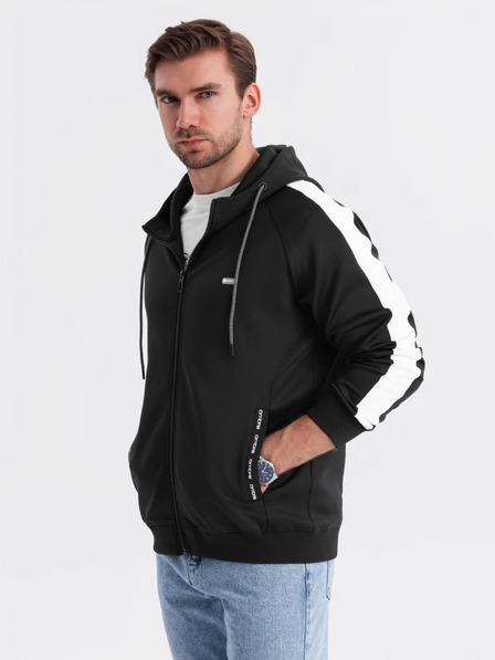 Ombre Clothing Pánska mikina na zips s kapucňou a lemovaním - čierna
