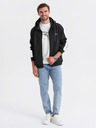 Ombre Clothing Pánska mikina na zips s kapucňou a lemovaním - čierna