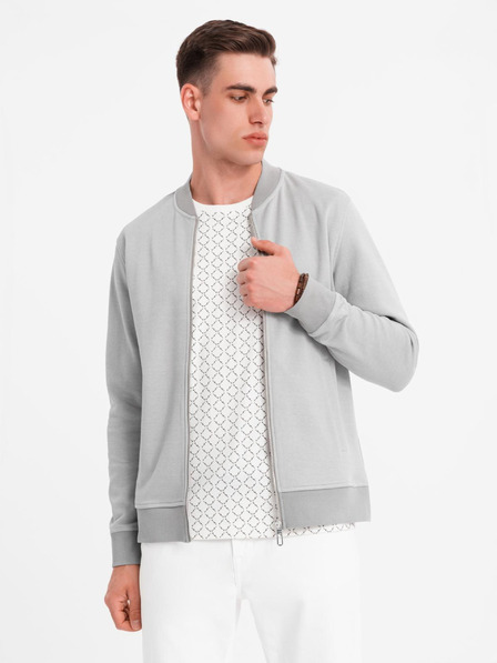 Ombre Clothing Pánska pletená bunda bomber - sivá