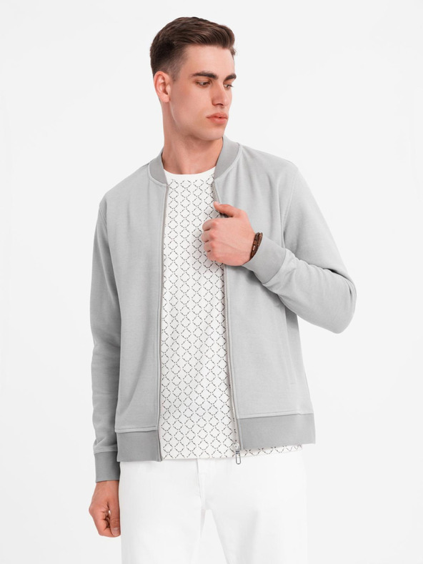 Ombre Clothing Pánska pletená bunda bomber - sivá