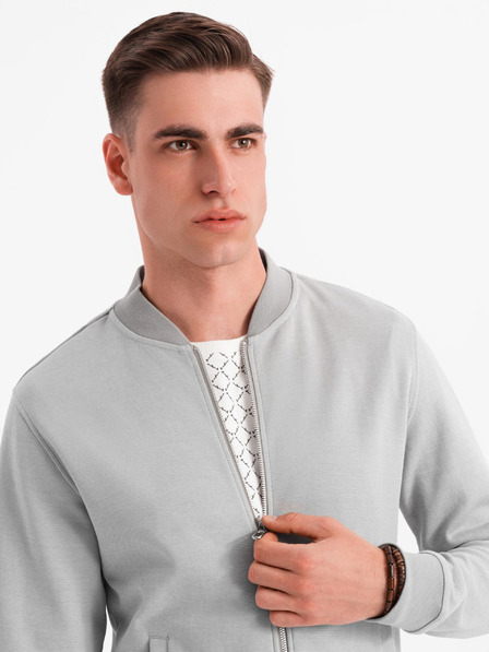 Ombre Clothing Pánska pletená bunda bomber - sivá