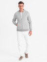 Ombre Clothing Pánska pletená bunda bomber - sivá