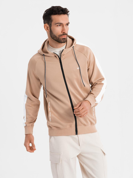 Ombre Clothing Pánska rozopínacia mikina s kapucňou a lemovaním - béžová