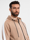 Ombre Clothing Pánska rozopínacia mikina s kapucňou a lemovaním - béžová