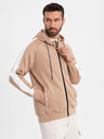Ombre Clothing Pánska rozopínacia mikina s kapucňou a lemovaním - béžová