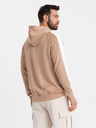 Ombre Clothing Pánska rozopínacia mikina s kapucňou a lemovaním - béžová