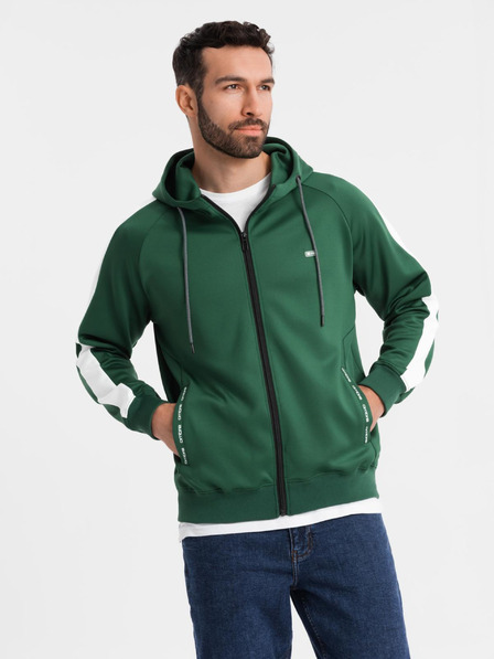 Ombre Clothing Pánska rozopínacia mikina s kapucňou a lemovaním - tmavo zelená