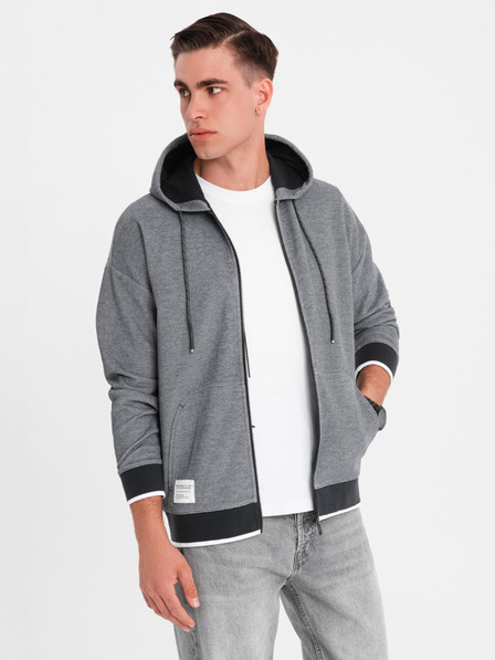 Ombre Clothing Pánska mäkko štruktúrovaná mikina s kapucňou - čierna