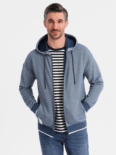 Ombre Clothing Pánska mäkko štruktúrovaná mikina s kapucňou - tmavo modrá