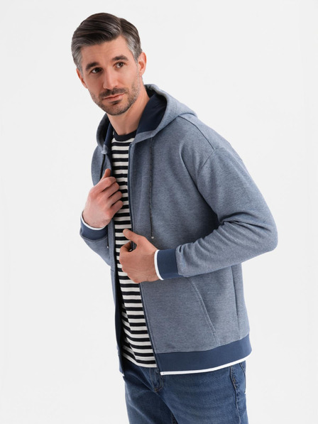 Ombre Clothing Pánska mäkko štruktúrovaná mikina s kapucňou - tmavo modrá