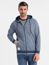 Ombre Clothing Pánska mäkko štruktúrovaná mikina s kapucňou - tmavo modrá