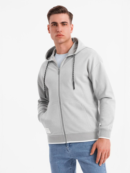 Ombre Clothing Pánska mäkko štruktúrovaná mikina s kapucňou - sivá
