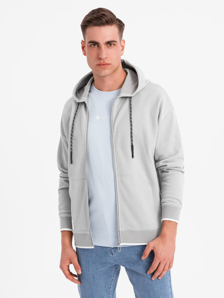 Ombre Clothing Pánska mäkko štruktúrovaná mikina s kapucňou - sivá