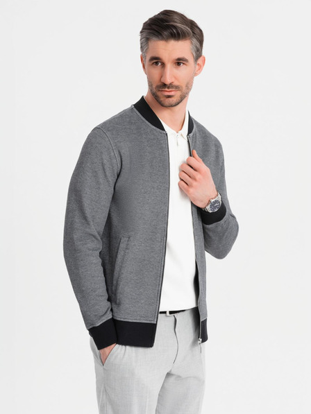 Ombre Clothing Pánska pletená bunda bomber - čierna
