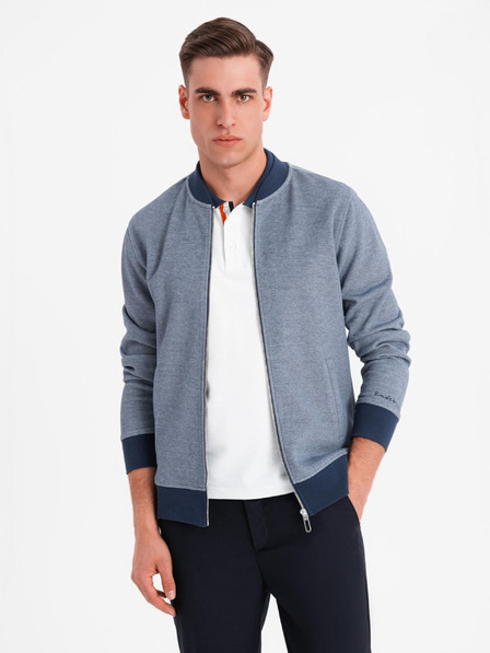 Ombre Clothing Pánska pletená bunda bomber - tmavo modrá