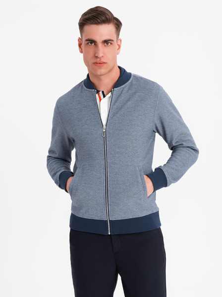 Ombre Clothing Pánska pletená bunda bomber - tmavo modrá