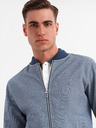 Ombre Clothing Pánska pletená bunda bomber - tmavo modrá