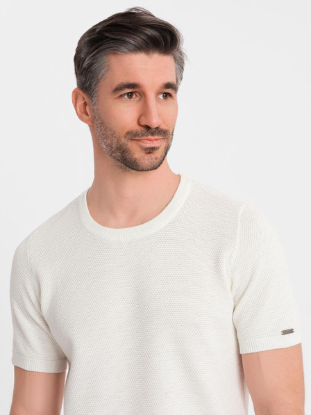 Ombre Clothing Pánske pletené tričko s jemnou textúrou - biele