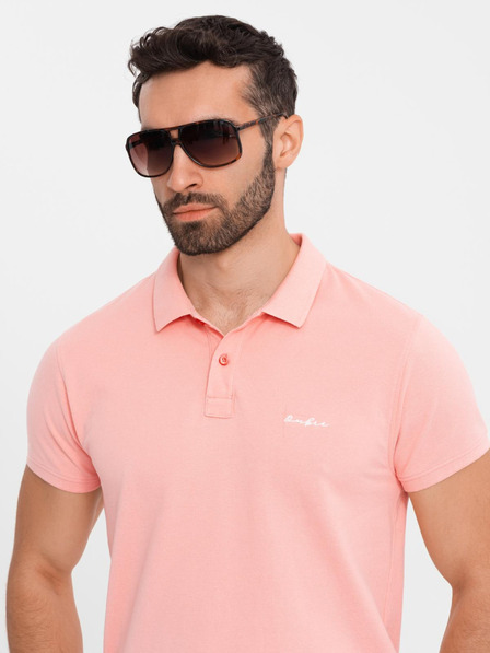 Ombre Clothing Bavlnená polokošeľa z piké úpletu - ružová