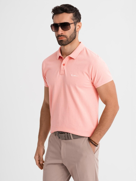 Ombre Clothing Bavlnená polokošeľa z piké úpletu - ružová