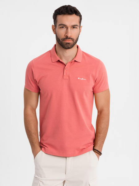 Ombre Clothing Bavlnená polokošeľa z piké úpletu - koralová