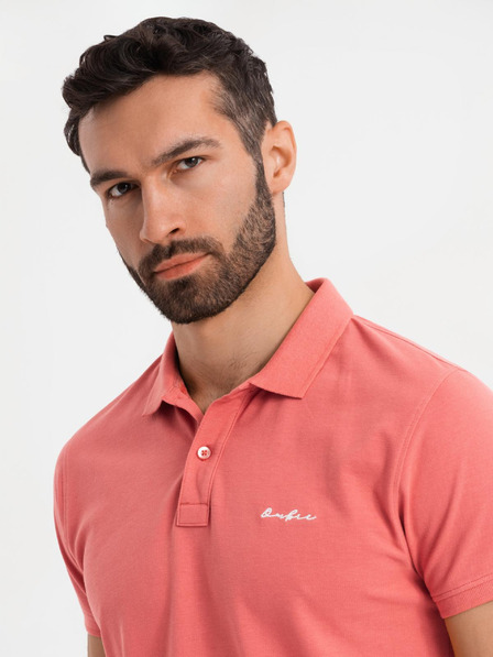 Ombre Clothing Bavlnená polokošeľa z piké úpletu - koralová