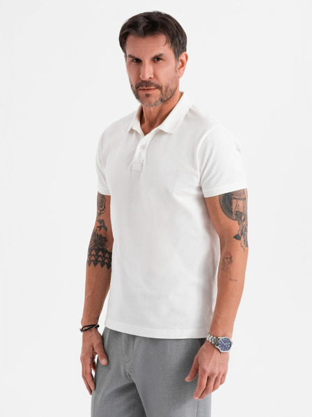 Ombre Clothing Bavlnená polokošeľa z piké úpletu - krémová