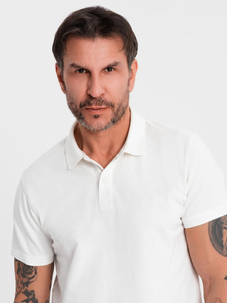 Ombre Clothing Bavlnená polokošeľa z piké úpletu - krémová