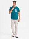 Ombre Clothing Pánske bavlnené tričko s potlačou vrecka - tyrkysové