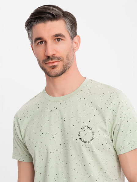 Ombre Clothing Pánske bavlnené tričko s potlačou a okrúhlym výstrihom - mätové