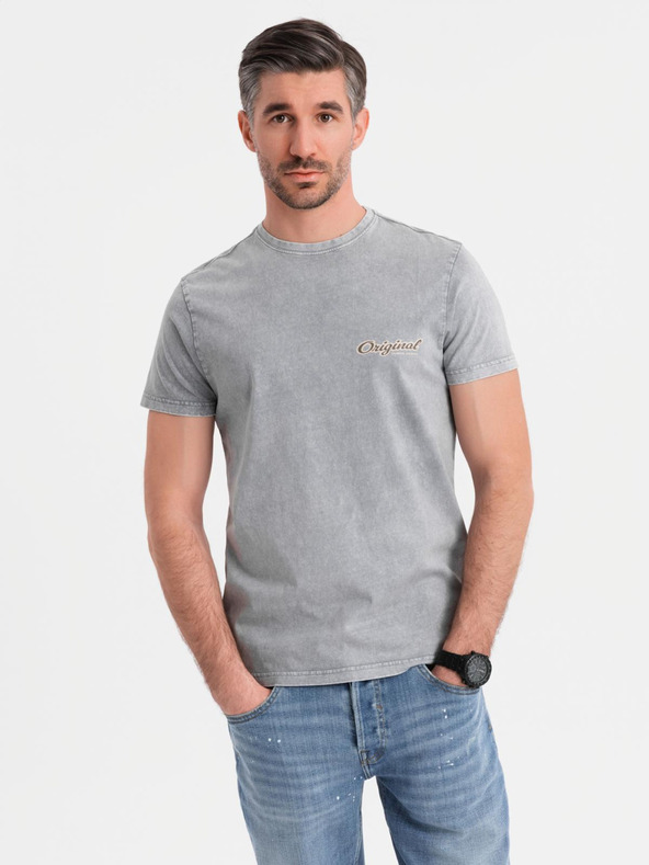 Ombre Clothing Bavlnené tričko s potlačou na hrudi a chrbte - sivé